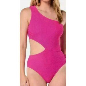 Michael Kors Cerise Pink One-Shoulder Bathing Suit Cutout Swimsuit Size 8 NWT